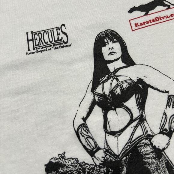 VTG Hercules The Legendary Journeys T Shirt Karen Sheperd "Enforcer"White 1995 - Picture 4 of 5